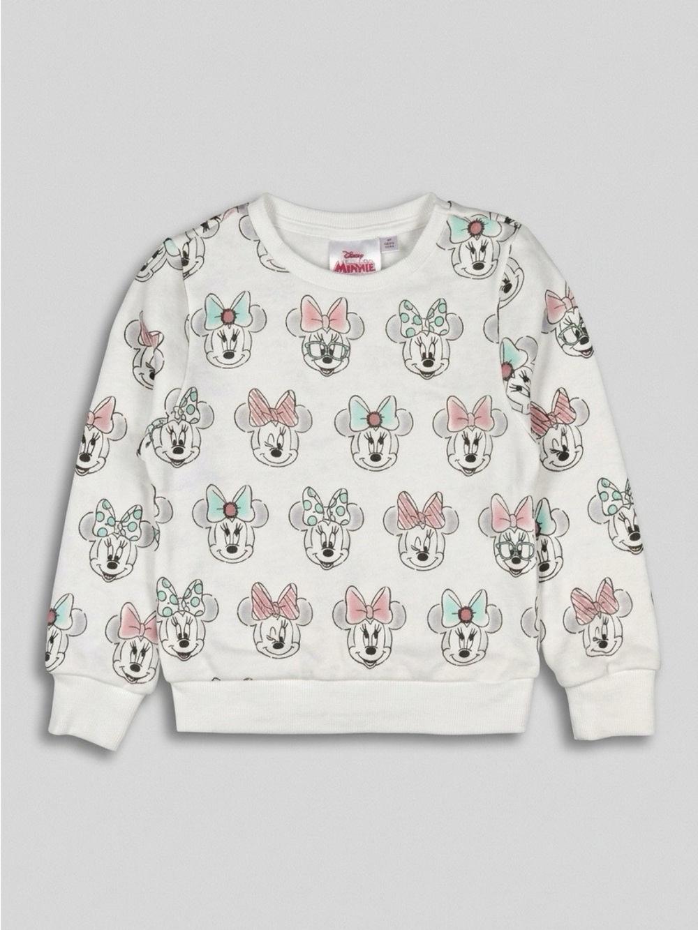 Disney White Kids Sweatshirt with Pink and Mint Bow Print